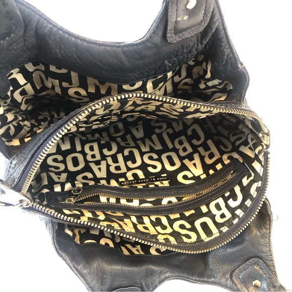 MARC JACOBS HANDBAG BLACK PEBBLE LEATHER TOTALLY TURN-LOCK TERI TOTE SATCHEL GUC - Picture 3 of 4